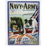 A reproduction tin rectangular sign “NAVY & ARMY ILLUSTRATED”, 27½” x 19¾”.