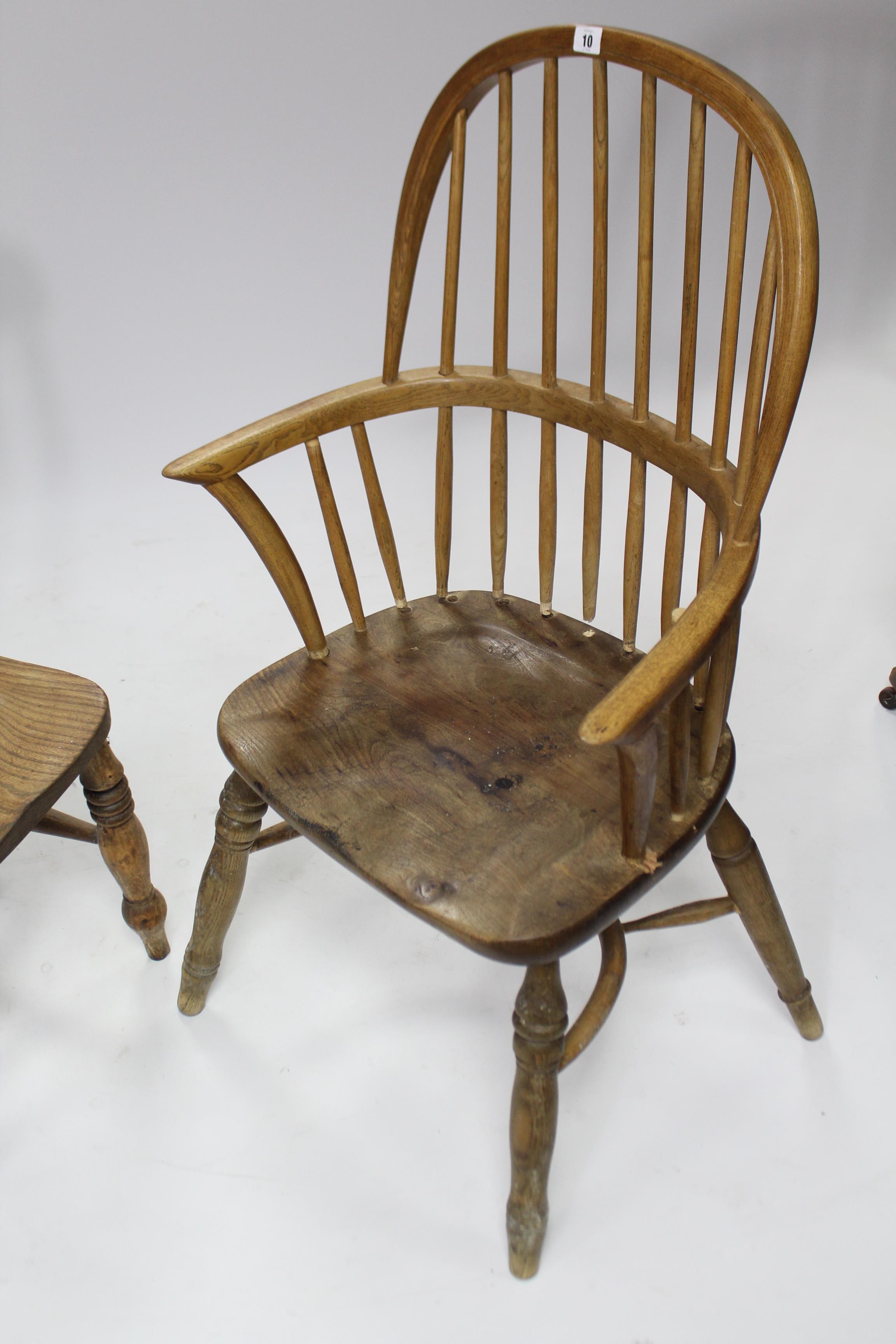 A Windsor-style elbow chair with spindles to the hooped back, with hard seat, & on turned legs - Image 3 of 3