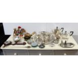 A silver plated four-piece tea & coffee service of oblong form; together with various other items of