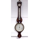 A 19th century aneroid wall barometer by J Thompson in inlaid-mahogany banjo-style case, 39” high.