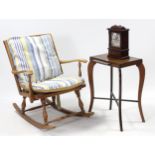 A beech spindle-back rocking chair with hard seat, & on turned legs; together with a mahogany