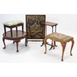A mahogany circular low coffee table on four short cabriole legs & pad feet, 24” diam.; together