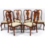 A set of six Queen Anne-style splat-back dining chairs (including a pair of carvers), with padded