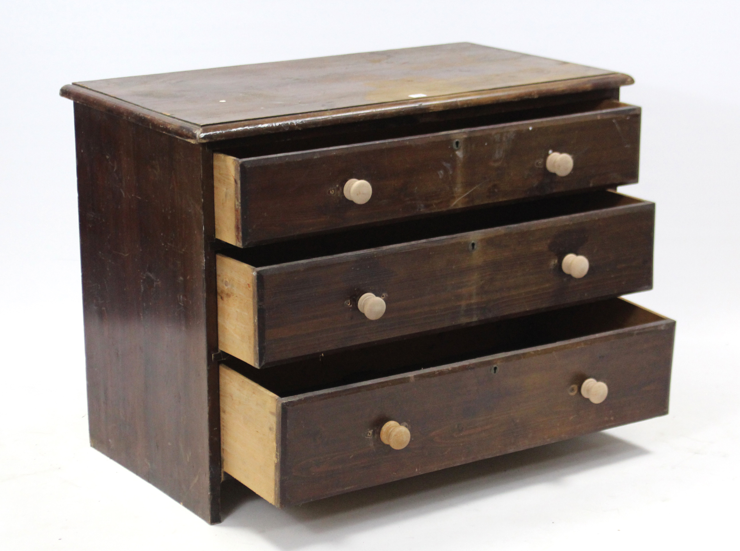 A pine small chest, fitted two short & two long graduated drawers with turned knob handles, 41” wide - Image 2 of 2