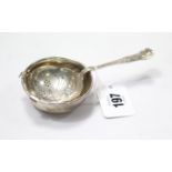 A George VI silver Queens’s pattern sifter spoon, 5” long; & a ditto small sugar bowl, 2½” diameter,