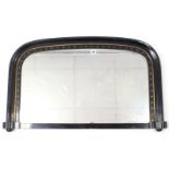 A late 19th/early 20th century ebonised & gilt frame cottage overmantel mirror, 35½” wide x 21”