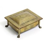 A brass rectangular trinket box, the hinged lift-lid with engraved coat-of-arms “Erectus”; & on