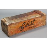 A 1960’s “Geest Industries Ltd. of Spalding” wooden crate, 35” long; & an Eclipse brass fertiliser