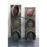 A pair of mid-20th century “Forest City, Manchester” temporary traffic lights, 35¼” high.