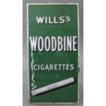 AN EARLY-MID 20TH CENTURY GREEN AND WHITE ENAMELLED RECTANGULAR SIGN “WILLS’S WOODBINE