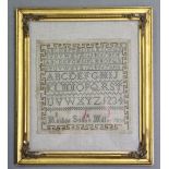 An early 19th century small needlework sampler worked by Matilda Sutton Miller in 1831, 8¼”