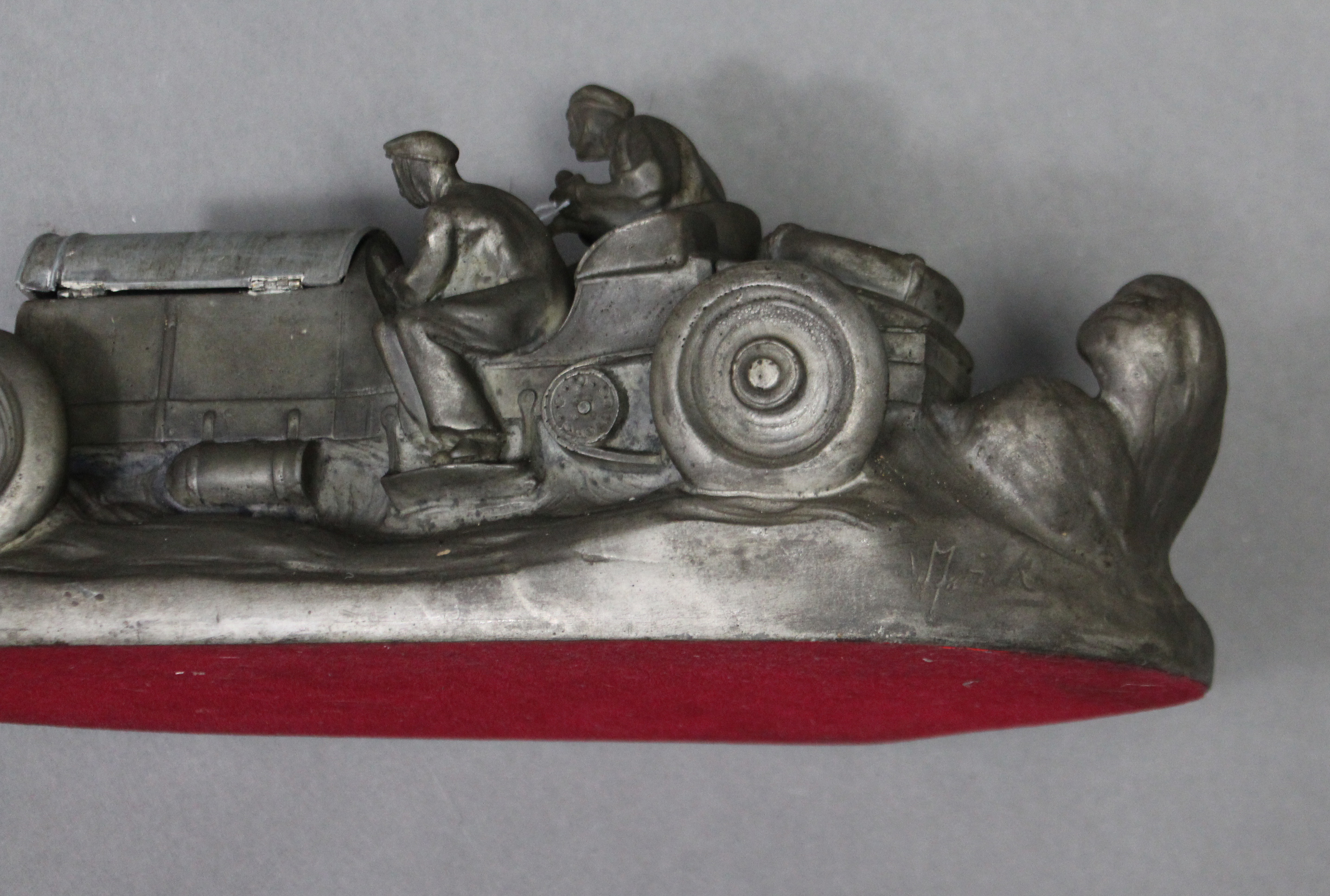 A large pewter-finish composition novelty desk, inkstand in the form of a vintage motor car, - Image 3 of 4