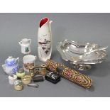 A silver-plated cake basket; a 1950’s Burleigh ware vase; various decorative china; pair of mother-