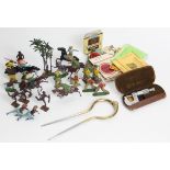 Twenty-five various painted lead figures; a Moore & Wrights micrometer, cased; a part set of drawing