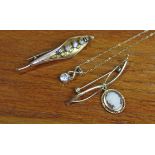 A 9ct. pendant set simulated diamond; a 9ct gold brooch with pendant cameo; & a late Victorian