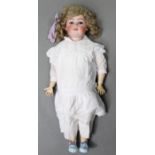 A SIMON & HALBIG LARGE BISQUE-HEAD GIRL DOLL (S & H 14 Germany) with blue sleeping eyes, open mouth,