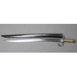 A WWI FRENCH(?) RIFLE BAYONET (G 60124) with 22½” long single- edge curved blade, with brass grip, &