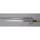 A LATE 19th CENTURY FRENCH RIFLE BAYONET, the 20½” long single-edge blade with French