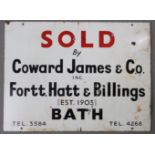 AN ENAMELLED RECTANGULAR ESTATE AGENT’S SIGN “SOLD By Coward James & Co Inc Fortt, Hatt & Billings