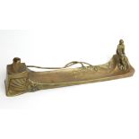 An Art-Nouveau style cast-brass desk inkwell pen-tray, 11” long.