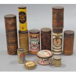 Two Amery’s of Bath vintage cylindrical biscuit tins; three Fortts of Bath ditto; & seven various
