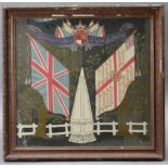 A large embroidered wool panel “Monmouthshire Light Infantry”, 25” x 26”, in glazed gilt frame.