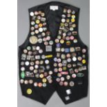 Two gent’s waistcoats, each with decorated with approximately one hundred various pop & heavy