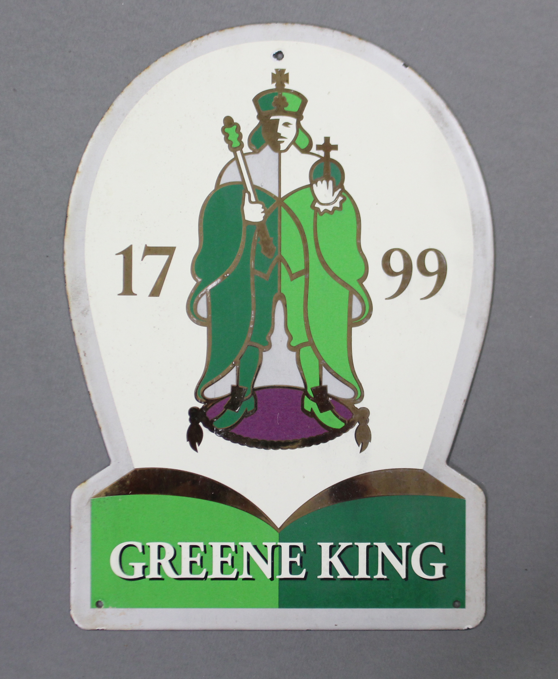An enamelled “GREENE KING” sign, 14½” x 10¼”.