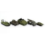A Dinky scale model “SRNG Hovercraft” (No. 290); four various other military scale models, all un-