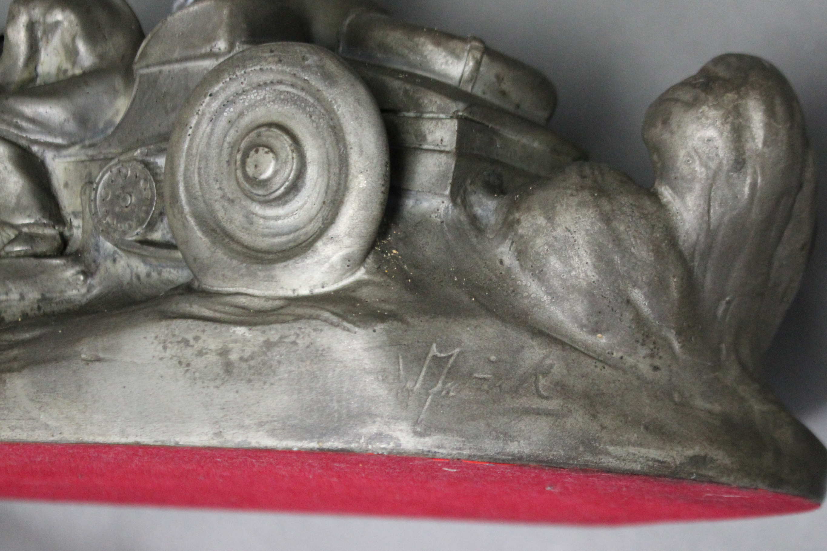 A large pewter-finish composition novelty desk, inkstand in the form of a vintage motor car, - Image 4 of 4