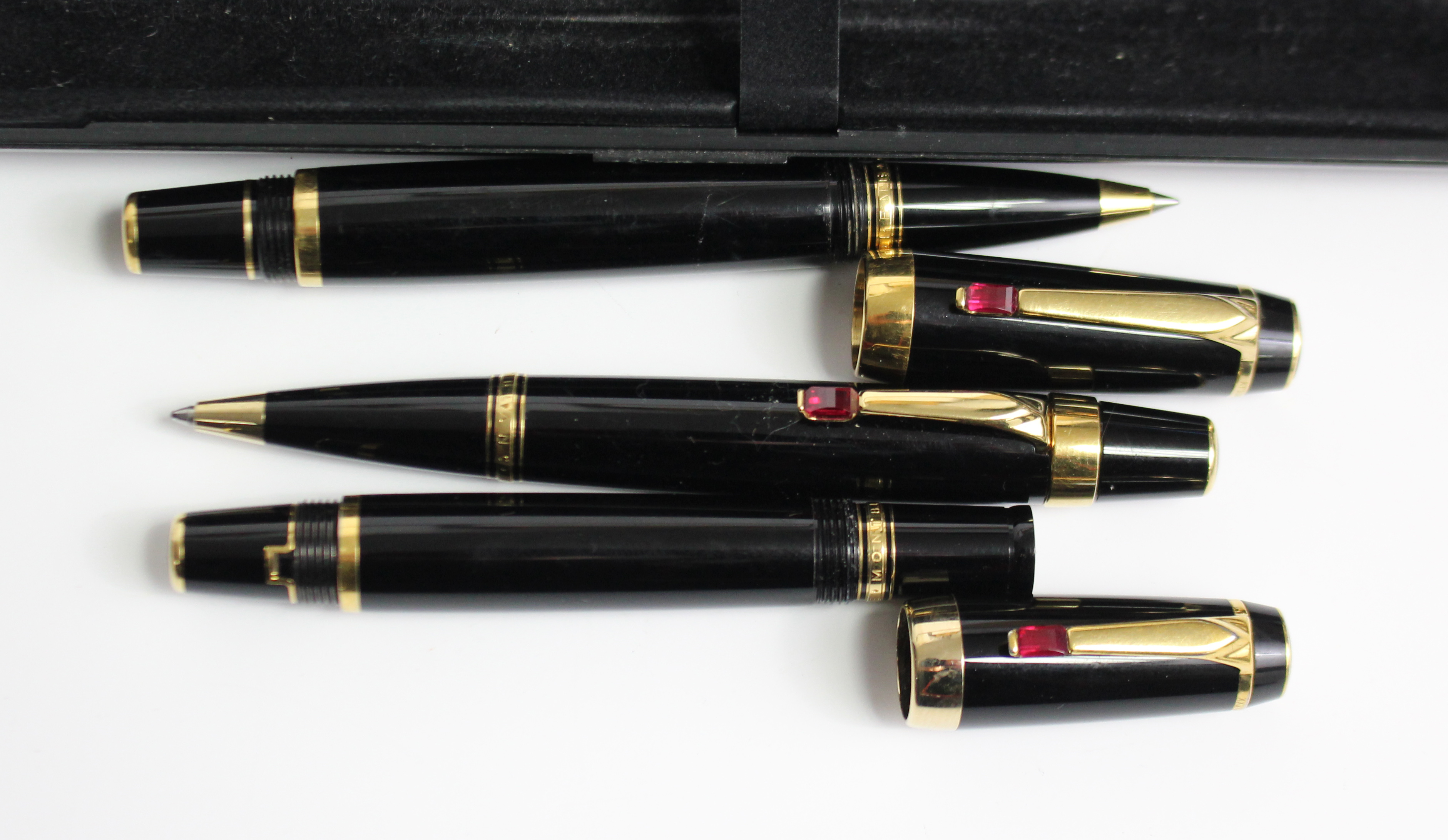 A set of three Mont Blanc ball-point pens, cased. - Image 2 of 2