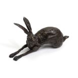 A bronze limited edition model of a hare signed with initials JB (Ltd. Ed. No. 1/20), 5¾” wide.