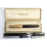 A Parker "S1" ball-point pen, cased; another Parker ball-point pen; & a Sheaffer ditto, both un-