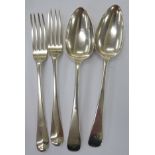 A pair of George IV silver Old English pattern tablespoons and a pair of matching table forks