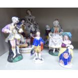 Seven early 20thC & later Continental porcelain figures: to include a shepherd and shepherdess