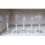 Five Georgian style wine glasses with similar spiralled and cottontwist stem decoration, viz.