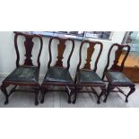 A set of four late Victorian Queen Anne style mahogany framed splat back dining chair,