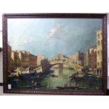 Mid 19thC Venetian School - a study of buildings and gondolas oil on canvas bears an indistinct