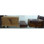 Three 19thC and later walnut and other boxes: to include an early Victorian jewellery casket with a