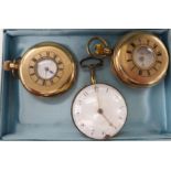 Two similar gold plated cased half-hunter pocket watches,