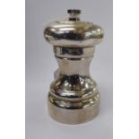 A modern silver mounted pepper mill of traditional waisted form bears modern London marks 4''h