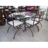 A Pierre Vandel speckled bronze finished, steel framed dining table with a bevelled,