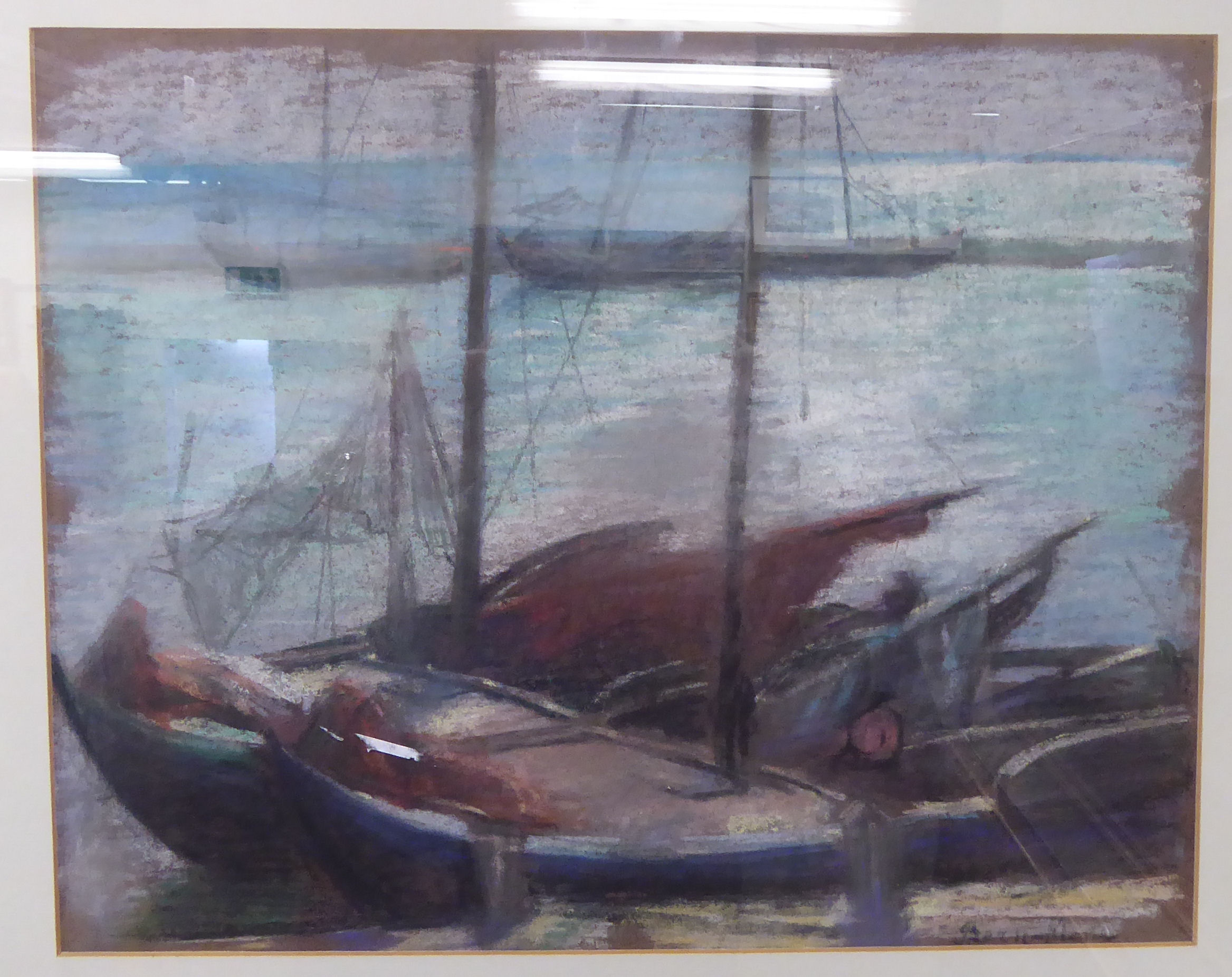 Bern Klene - 'Bateaux dans la Part' pastel bears a signature & Richmond gallery label verso 16'' - Image 2 of 3