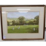 Attributed to Gordon Lees - 'The First Over' watercolour bears a label verso 14.5'' x 21.
