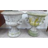 A pair of composition stone twin handled campana design terrace vases 26''h F