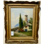 V Rotini - 'Old Belonia' oil on canvas bears a signature & inscription verso 15'' x 11'' framed