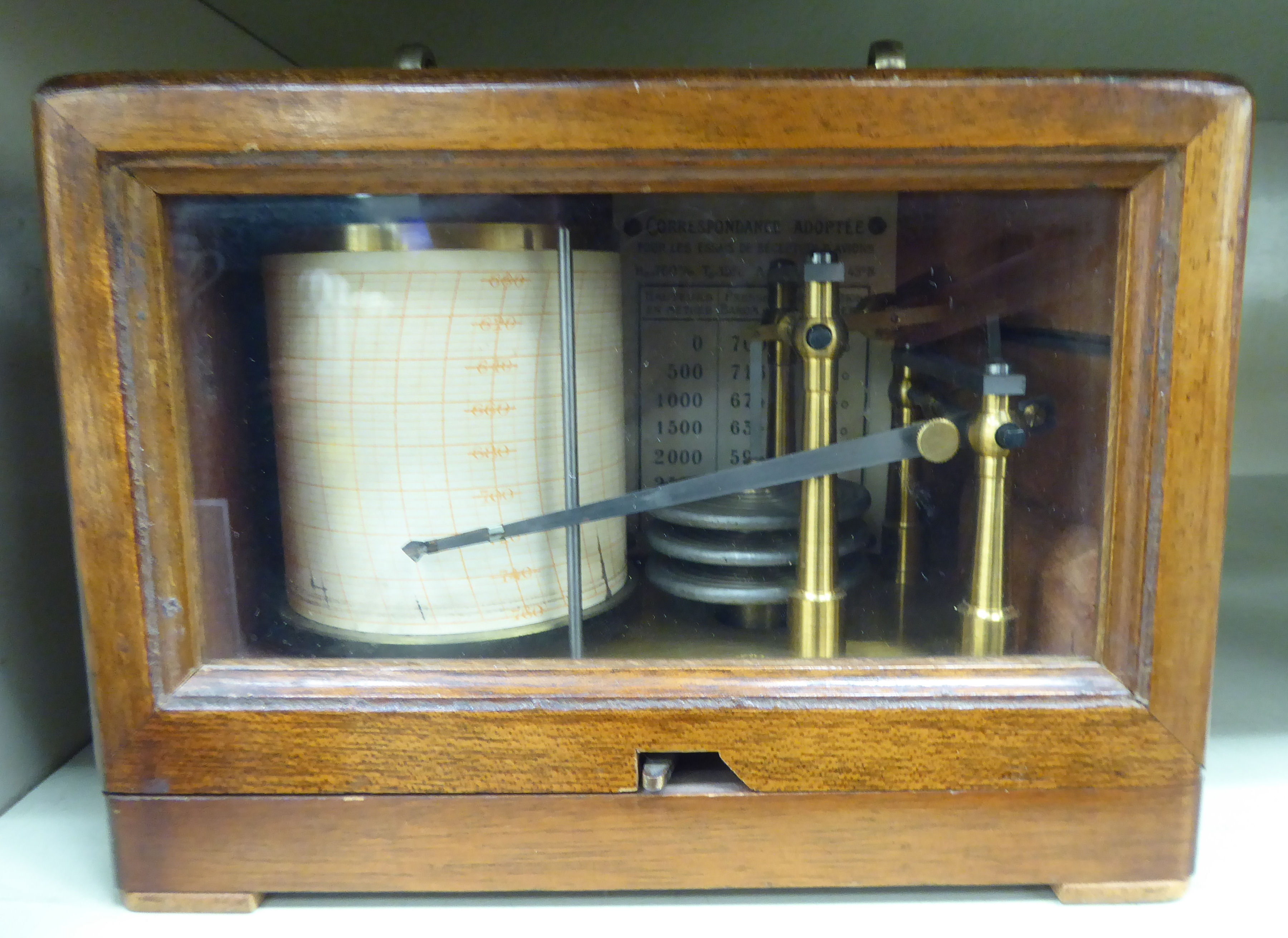 An early 20thC French mahogany cased barograph,