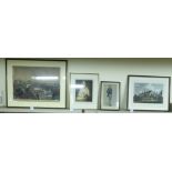 Four framed pictures: to include 'A country racecourse with horses ...