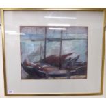 Bern Klene - 'Bateaux dans la Part' pastel bears a signature & Richmond gallery label verso 16''