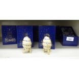 Ten Atlas Edition gilded metal and faux precious stone set eggs, on stands 2.